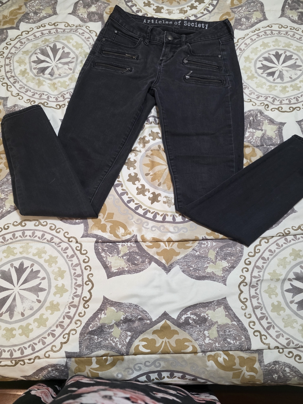 Articles of Society Washed Black Skinny Jeans with Zip Accents